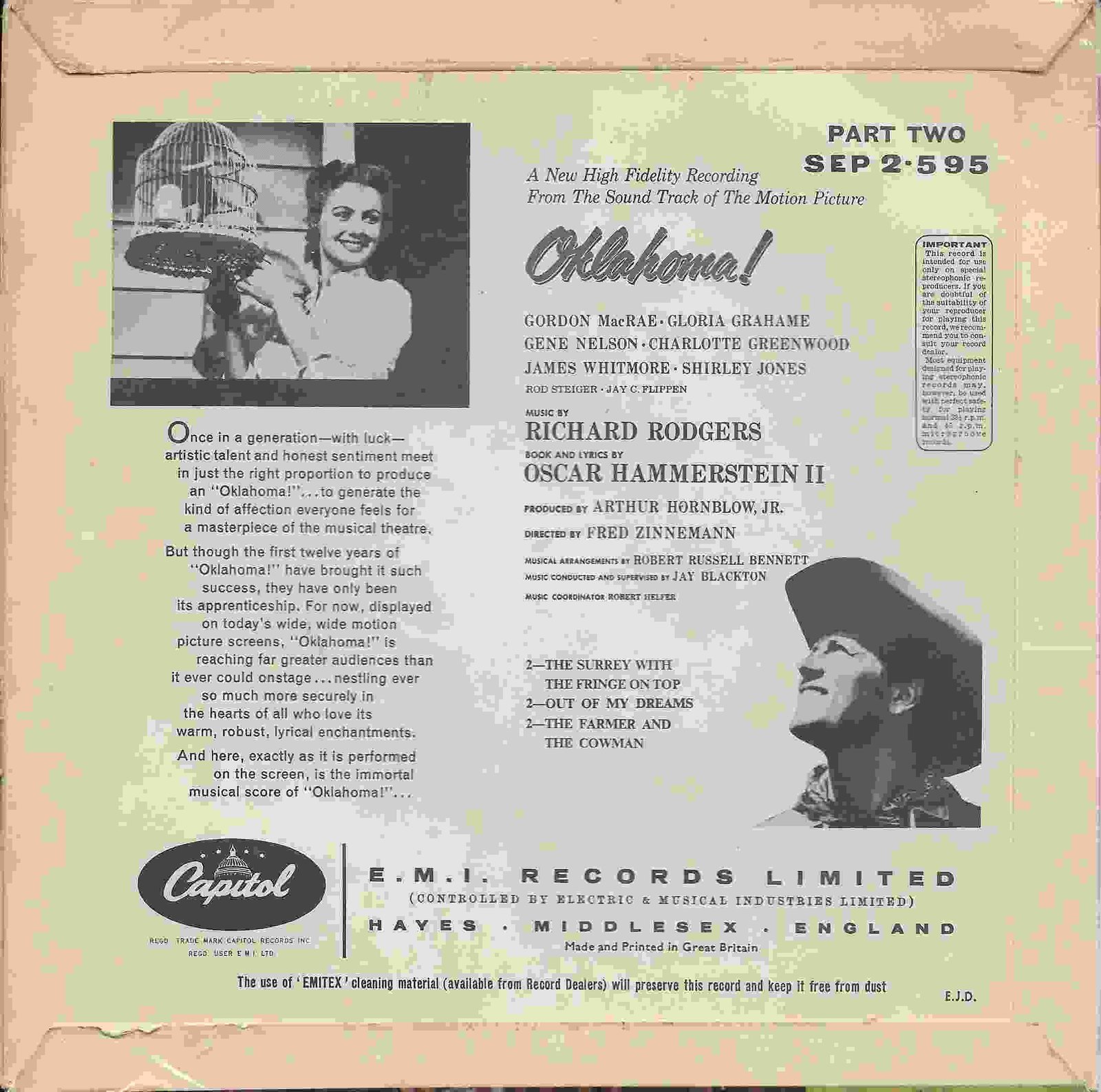 SEP 2.595 Oklahoma! 2 Rodgers / Hammerstein II from ITV, Channel 4 and Channel 5 library Back cover of SEP 2.595